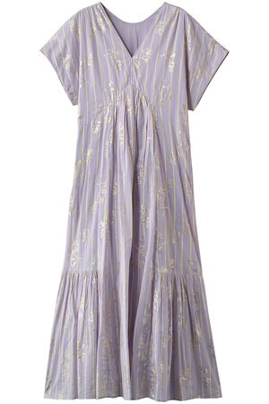 ヌキテパ/ne Quittez pasのCotton Voile Stripe Anemone Foil Print フレンチスリーブドレス