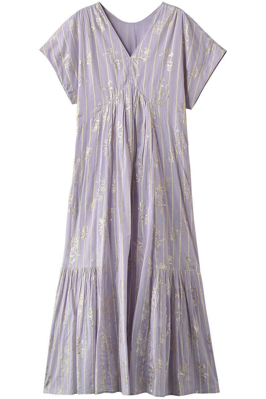 ヌキテパ/ne Quittez pasのCotton Voile Stripe Anemone Foil Print フレンチスリーブドレス(ライラック/010561WS2)