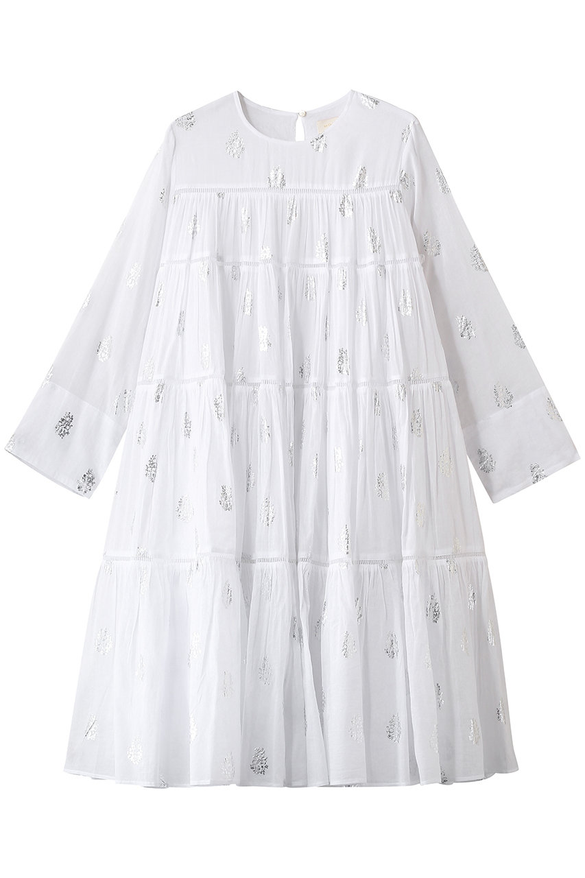 ヌキテパ/ne Quittez pasのCotton Voile Foil Flower Print ティアード ミドル レングスドレス(ホワイト/010400CM3)