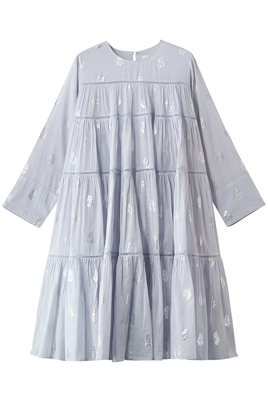 Cotton Voile Foil Flower Print ティアード ミドル レングスドレス
