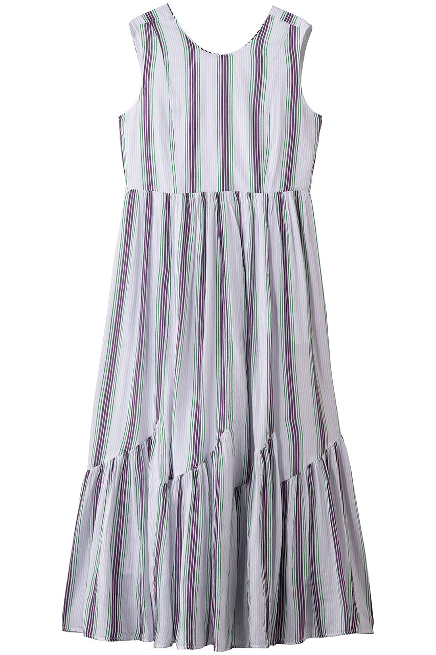 ヌキテパ/ne Quittez pasのCotton Voile Stripe ノースリーブ スラント パネル ドレス(ライラック/010561WQ1)