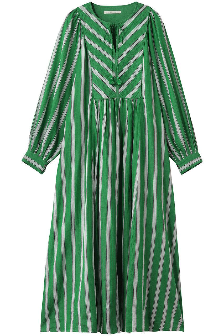 ヌキテパ/ne Quittez pasのCotton Voile  Stripe ギャザードレス(グリーン/010441GR3)