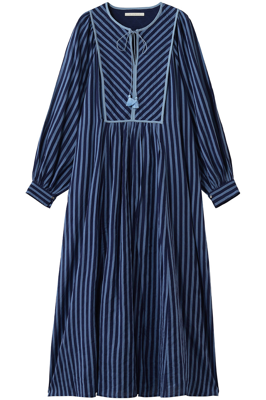 ヌキテパ/ne Quittez pasのCotton Voile  Stripe ギャザードレス(ネイビー/010441GR3)