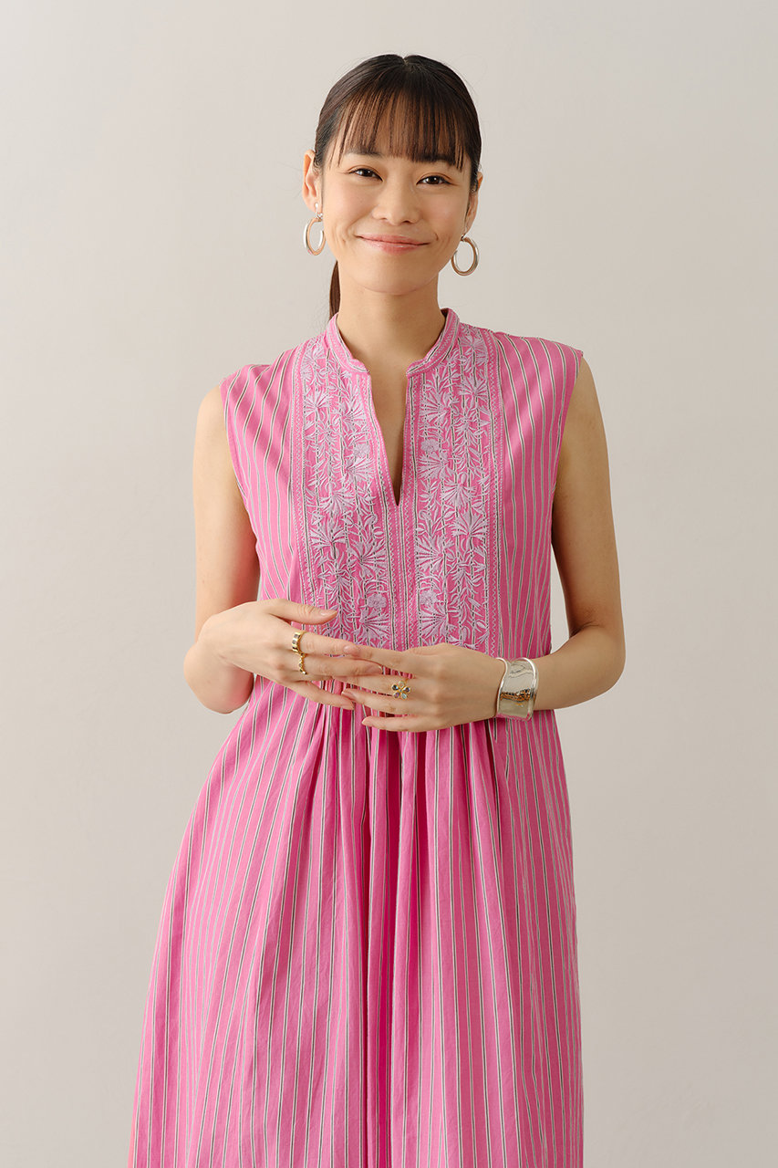 ne Quittez pas(ヌキテパ)｜Poplin Stripe Flower Embroidery