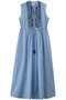 Poplin Stripe Flower Embroidery ノースリーブドレス ヌキテパ/ne Quittez pas ブルー