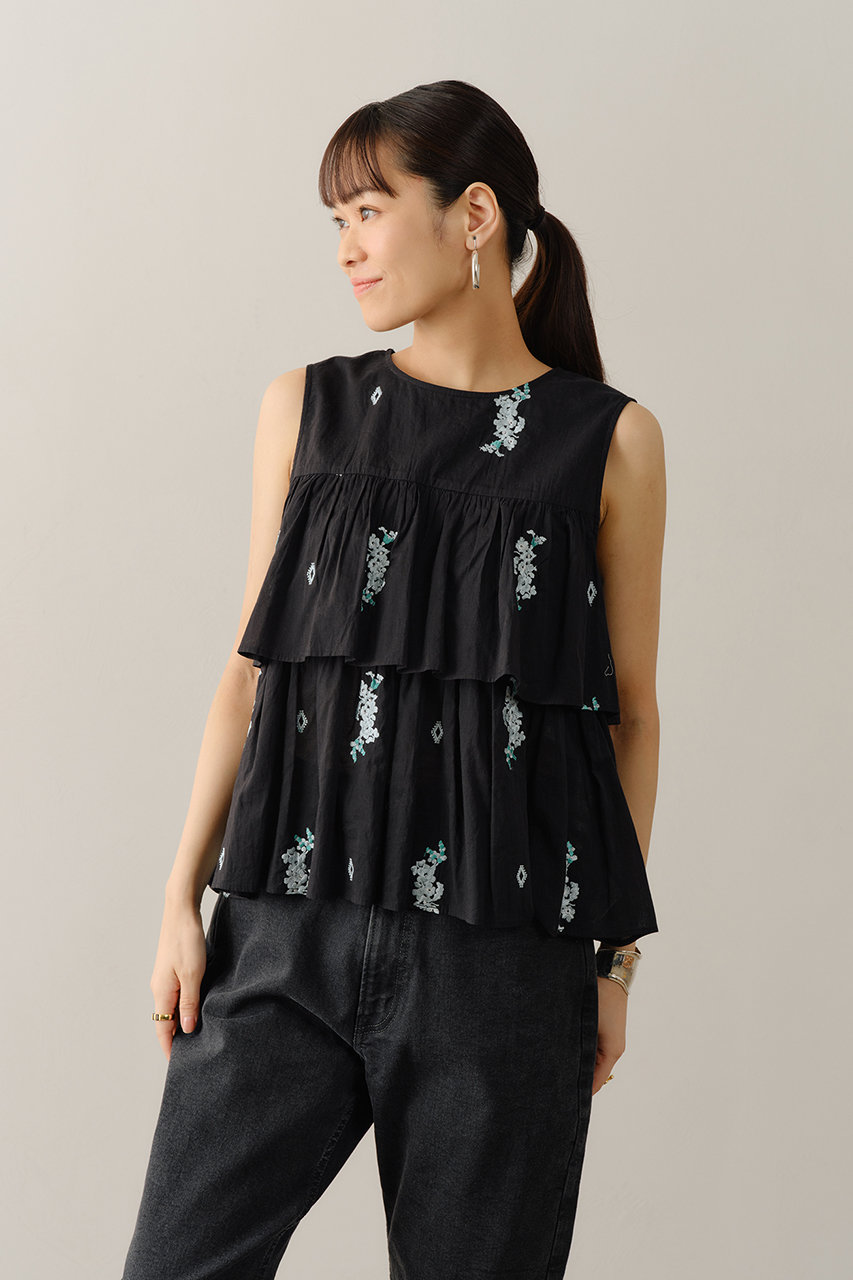 ヌキテパ　エンブロイダリースリーブレストップ Cotton Gauze Leaf Embroidery Yoke Dress | Pasand by ne Quittez pas