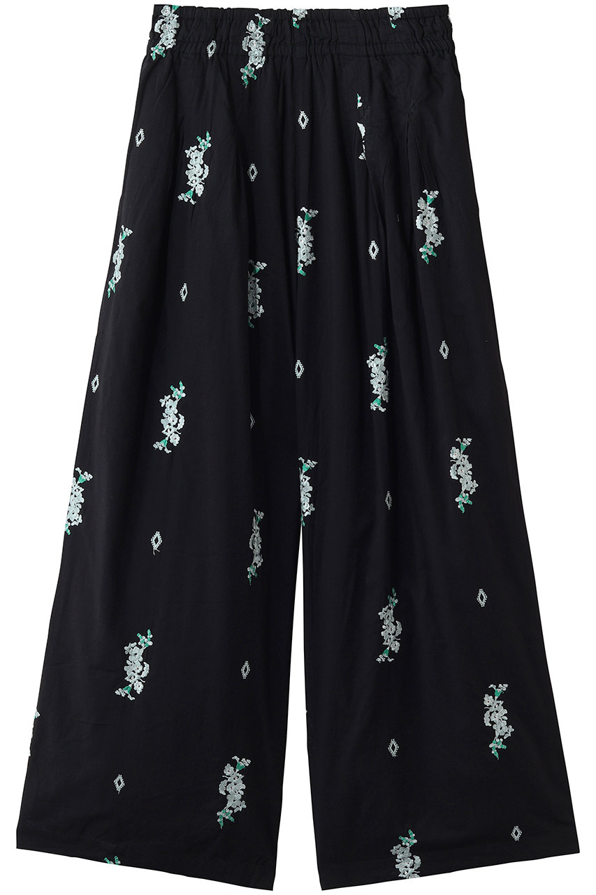 ヌキテパ/ne Quittez pasのCotton Voile Jasmine Embroidery ギャザーパンツ(ブラック/010661WT3)