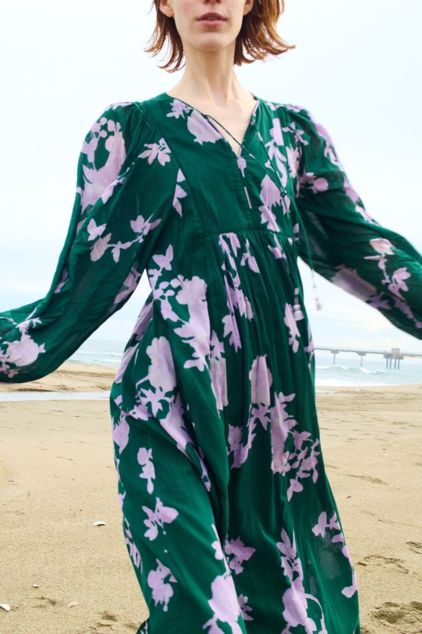 ne Quittez pas(ヌキテパ)｜Cotton Voile Rose Print Hand Smocking