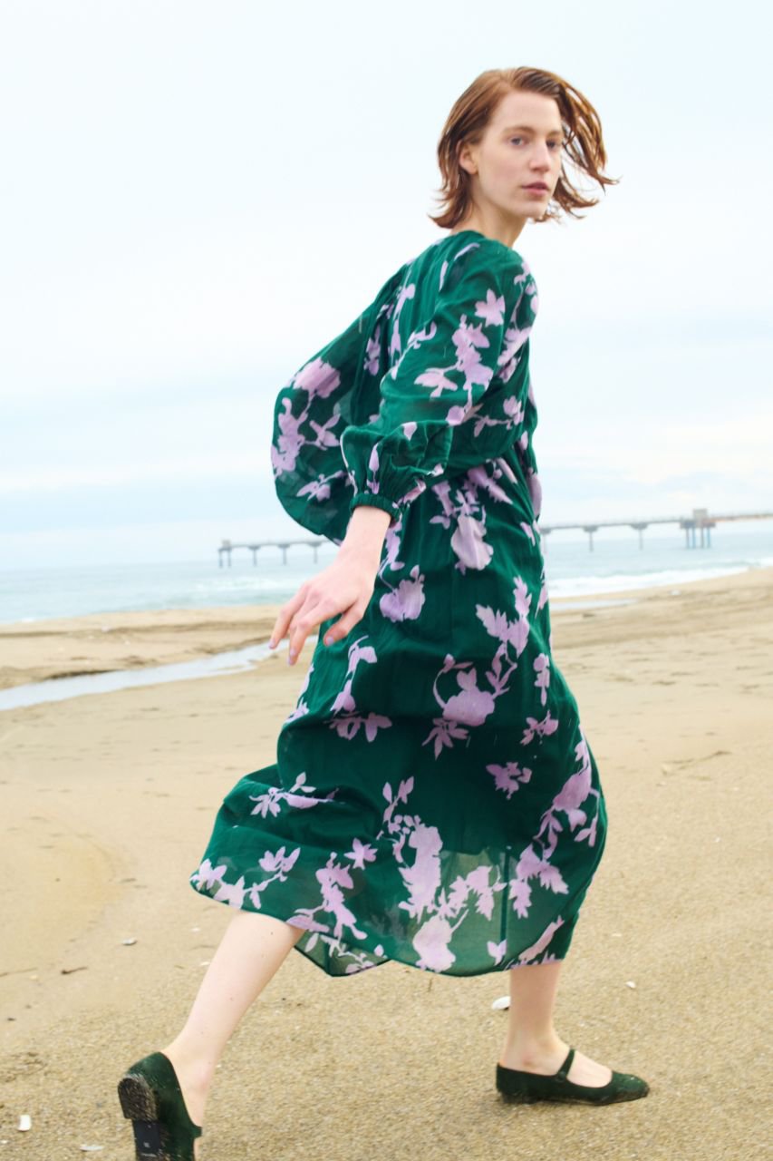 ne Quittez pas(ヌキテパ)｜Cotton Voile Rose Print Hand Smocking