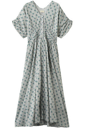 ヌキテパ/ne Quittez pasのCotton Jacquard Stripe Small Flower Print ウエスト ギャザー ドレス(110500/110503)