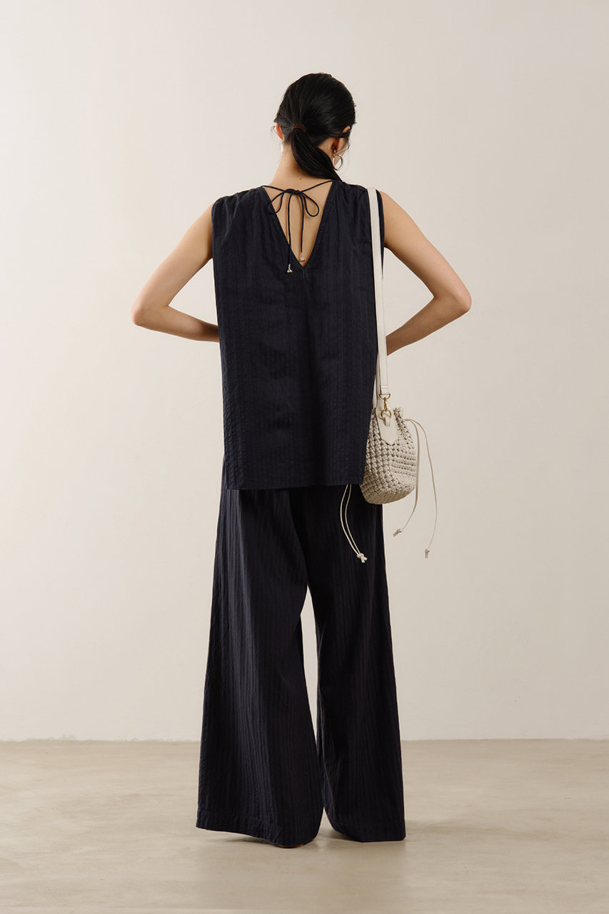 ne Quittez pas(ヌキテパ)｜Poplin Wave Tuck トップス/ネイビー の