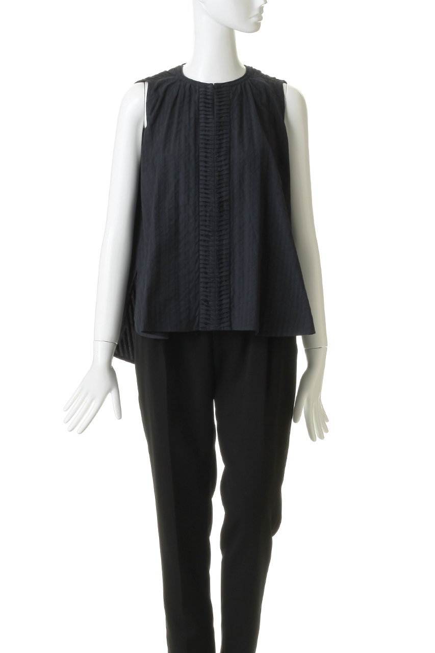 ne Quittez pas(ヌキテパ)｜Poplin Wave Tuck トップス/ネイビー の
