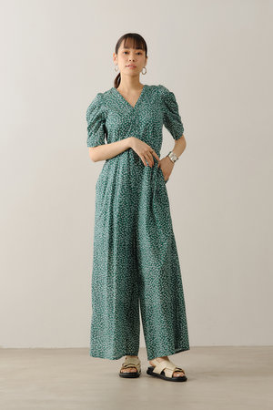 ヌキテパ/ne Quittez pasのCotton Dobby Stripe Flower Print オールインワン(110600/110606)