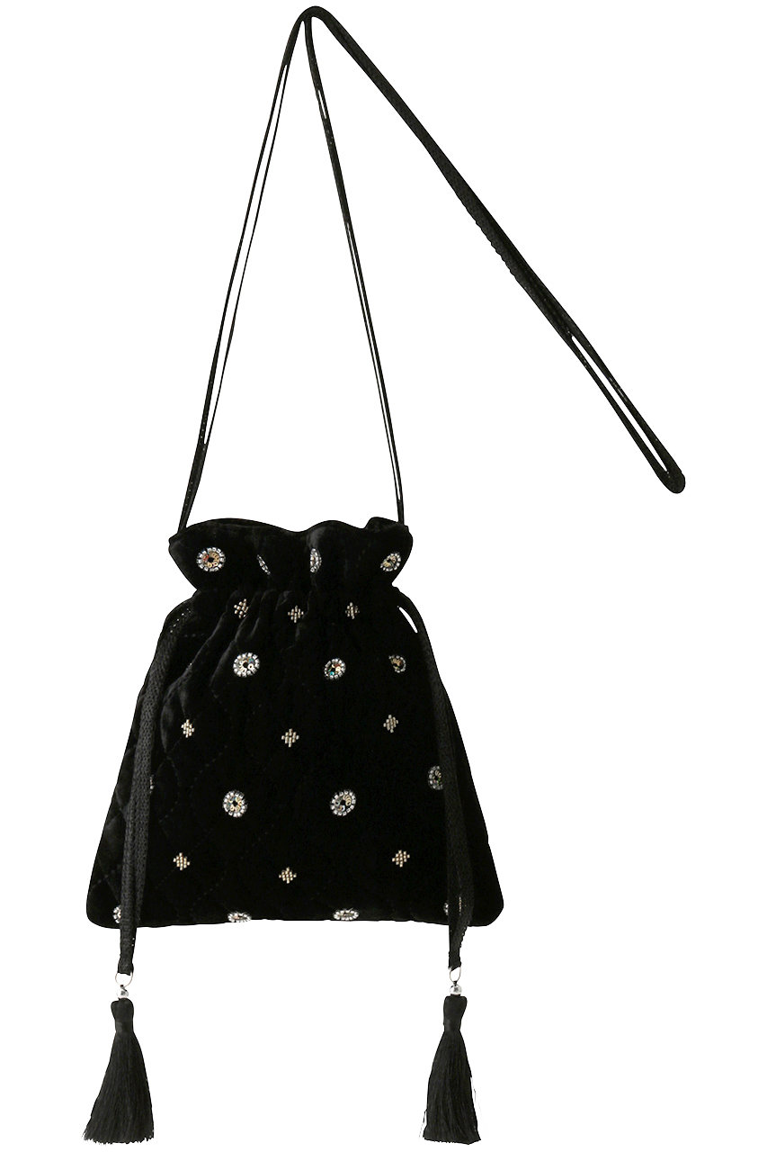 ヌキテパ/ne Quittez pasのVelvet Embroidery Drawstring ショルダーバッグ(ブラック/012062QE2)