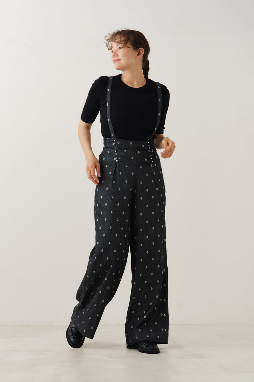 ne Quittez pas(ヌキテパ)｜DENIM FOIL PRINT ボタン パンツ/ブラック  