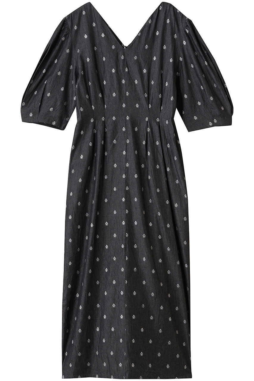 ne Quittez pas DENIM FOIL PRINTハーフ スリーブ ドレス (ブラック, M) ヌキテパ ELLE SHOP ne Quittez pas DENIM FOIL PRINTハーフ スリーブ ドレス (ブラック, M) ヌキテパ ELLE SHOP