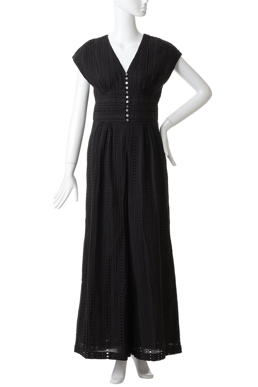 ne Quittez pas(ヌキテパ)｜STRIPE CUTWORK オールインワン/ベージュ