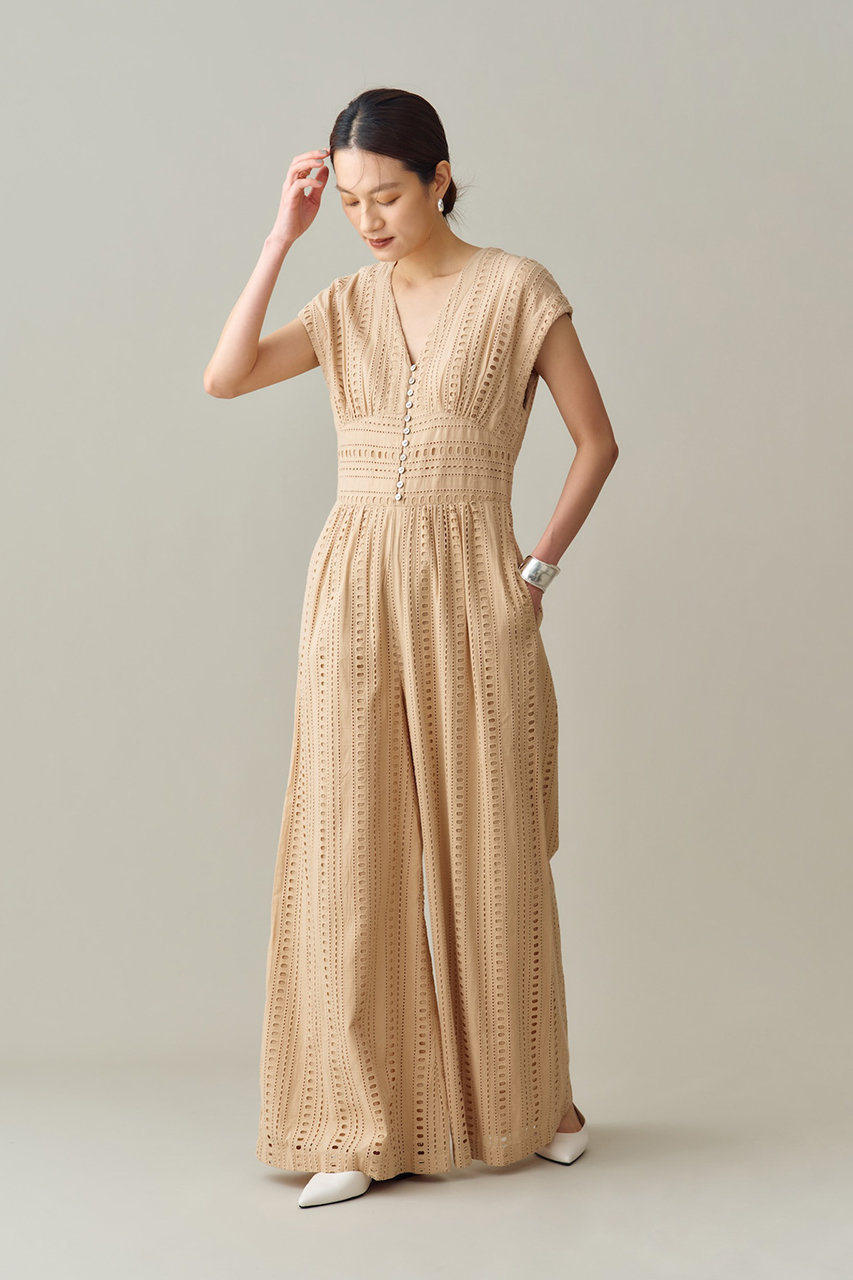 ne Quittez pas(ヌキテパ)｜STRIPE CUTWORK オールインワン/ベージュ