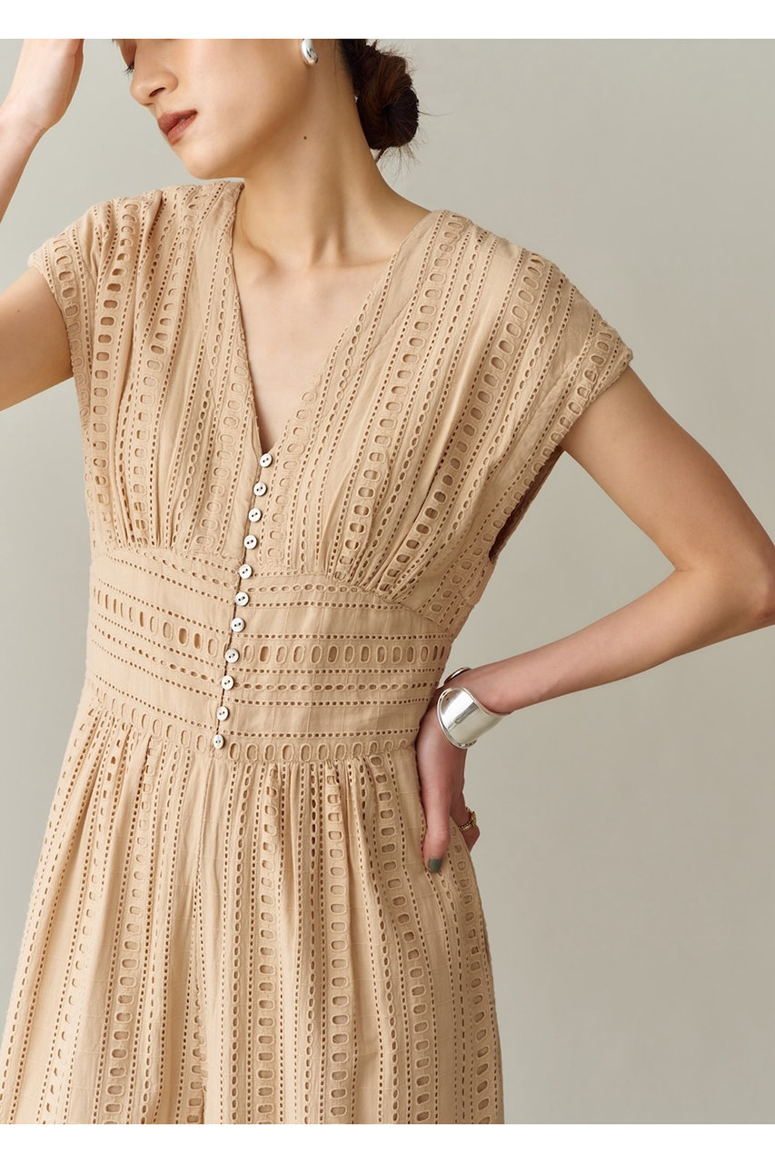 ne Quittez pas(ヌキテパ)｜STRIPE CUTWORK オールインワン/ベージュ