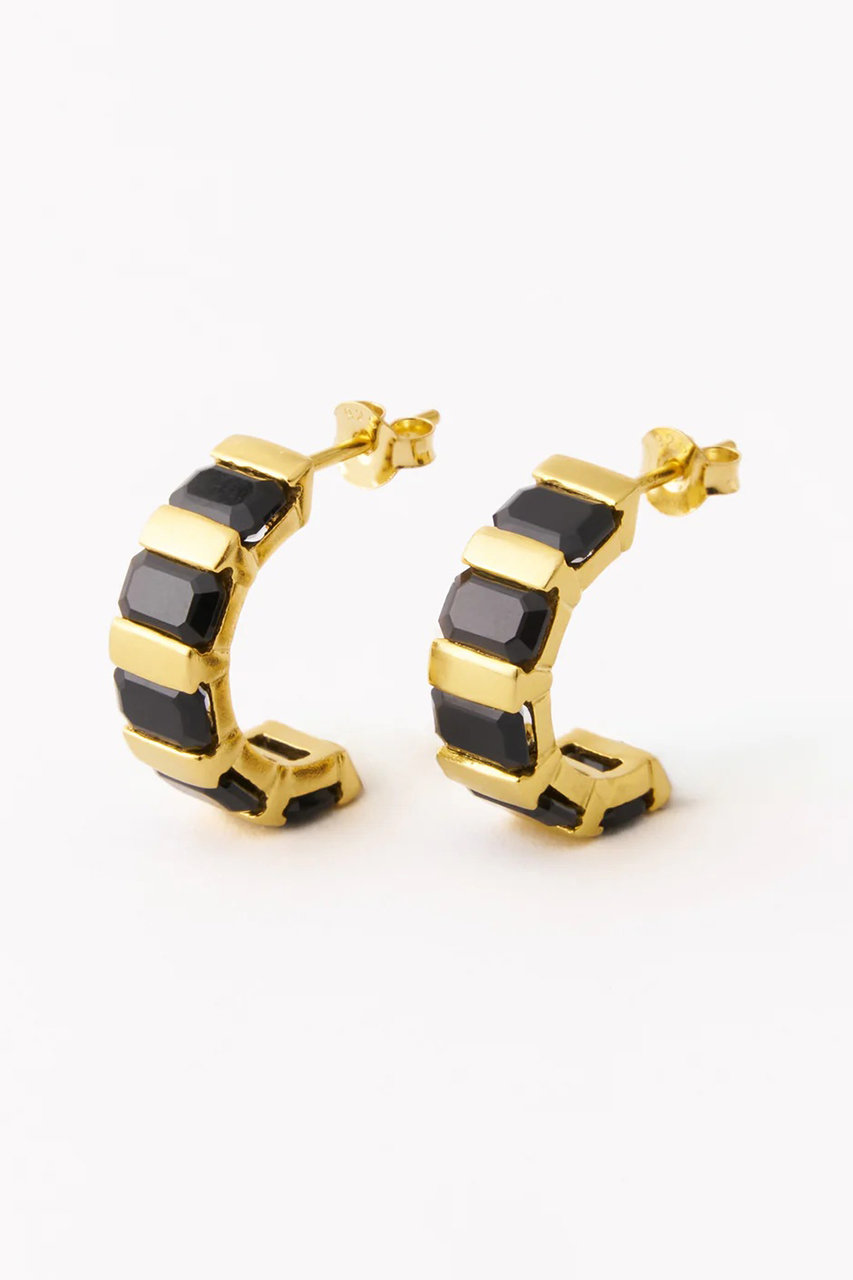 ne Quittez pas 【UPALA】RECTANGLEGEMミニフープスタッドピアス (オニキス, F) ヌキテパ ELLE SHOP