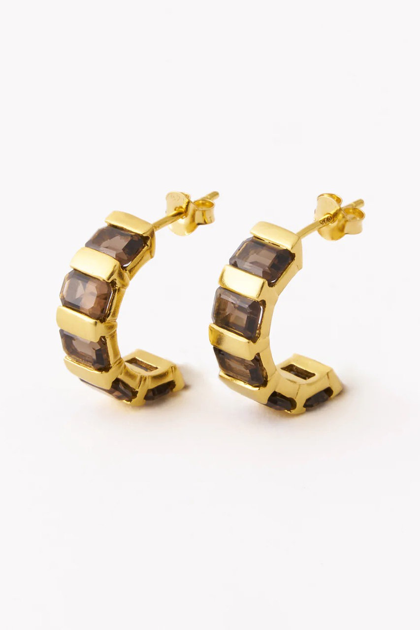 ne Quittez pas 【UPALA】RECTANGLEGEMミニフープスタッドピアス (スモーキークオーツ, F) ヌキテパ ELLE SHOP