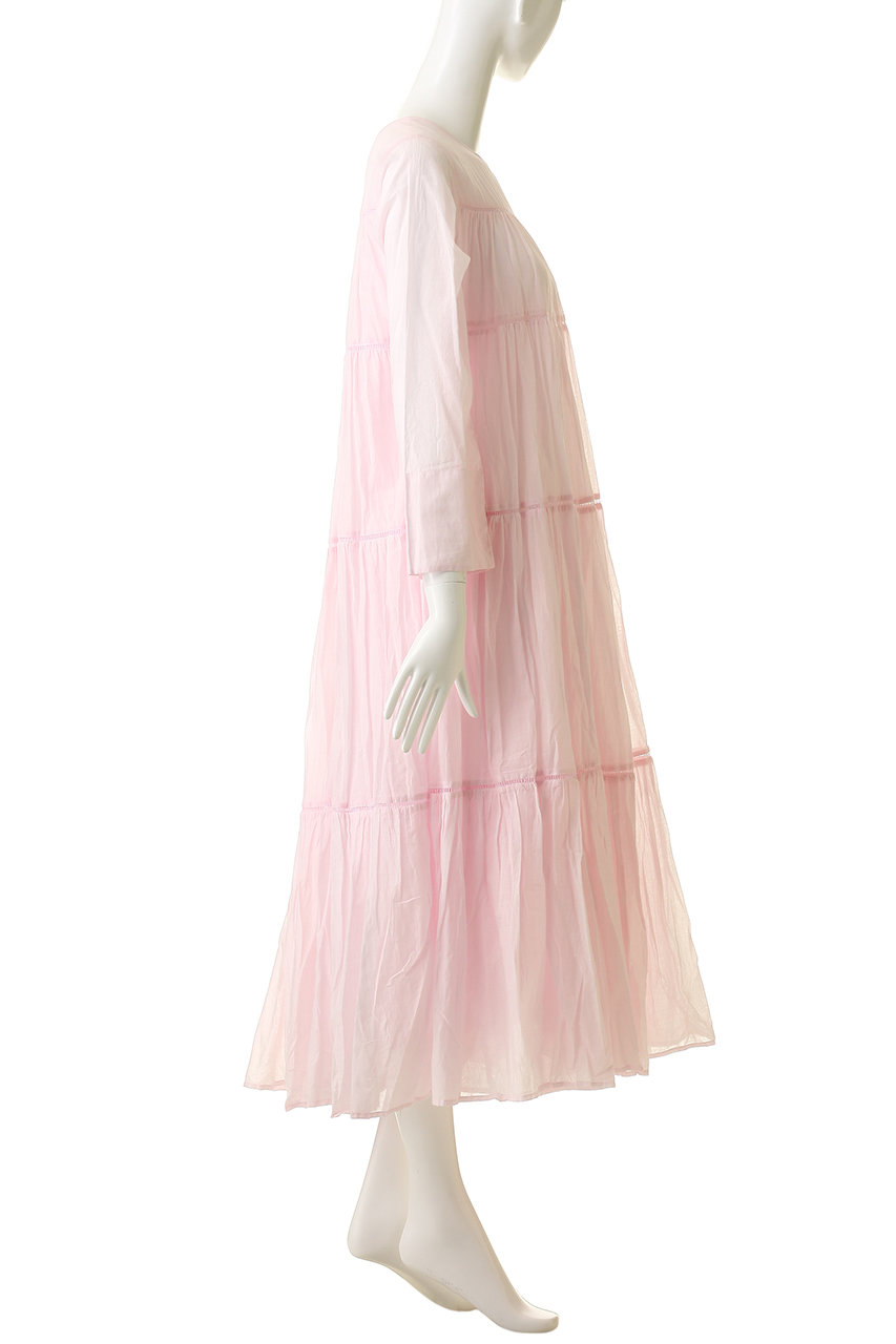 美品 ヌキテパ モダールサテンプレインドレス ワンピース ピンク ティアード ne Quittez pas(ヌキテパ)｜Cctton Voile ティアード マキシ ドレス