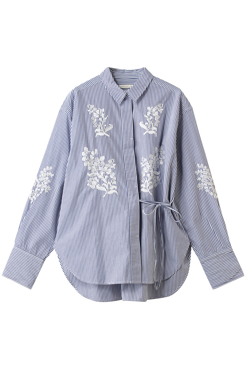ne Quittez pas Cotton Poplin Mimosa エンブロイダリー シャツ (ブルー, F) ヌキテパ ELLE SHOP