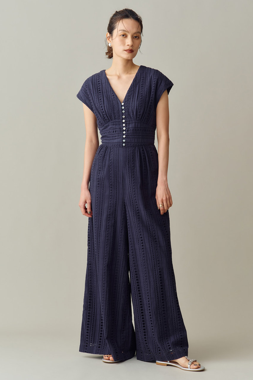 値下ne Quittez pas☆カットワーク　オールインワン☆ネイビー☆美品♪ ne Quittez pas(ヌキテパ)｜STRIPE カットワーク オールインワン