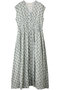 Cotton Jacquard Stripe Small Flower Print ノースリーブウエストギャザードレス ヌキテパ/ne Quittez pas グレー