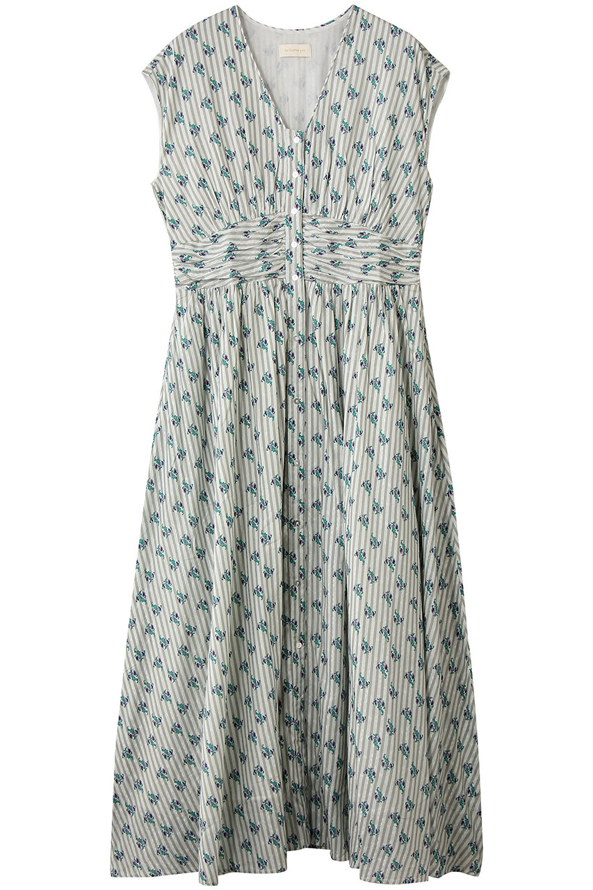 ヌキテパ/ne Quittez pasのCotton Jacquard Stripe Small Flower Print ノースリーブウエストギャザードレス(グレー/010561WX2)