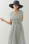 Cotton Jacquard Stripe Small Flower Print ノースリーブウエストギャザードレス ヌキテパ/ne Quittez pas