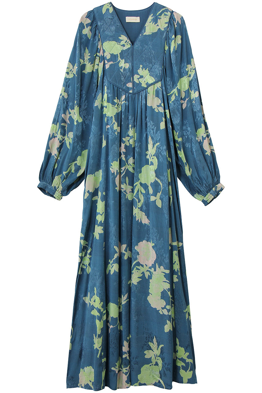 ne Quittez pas Rayon Jacquard ローズプリントヨークドレス (ブルー, M) ヌキテパ ELLE SHOP