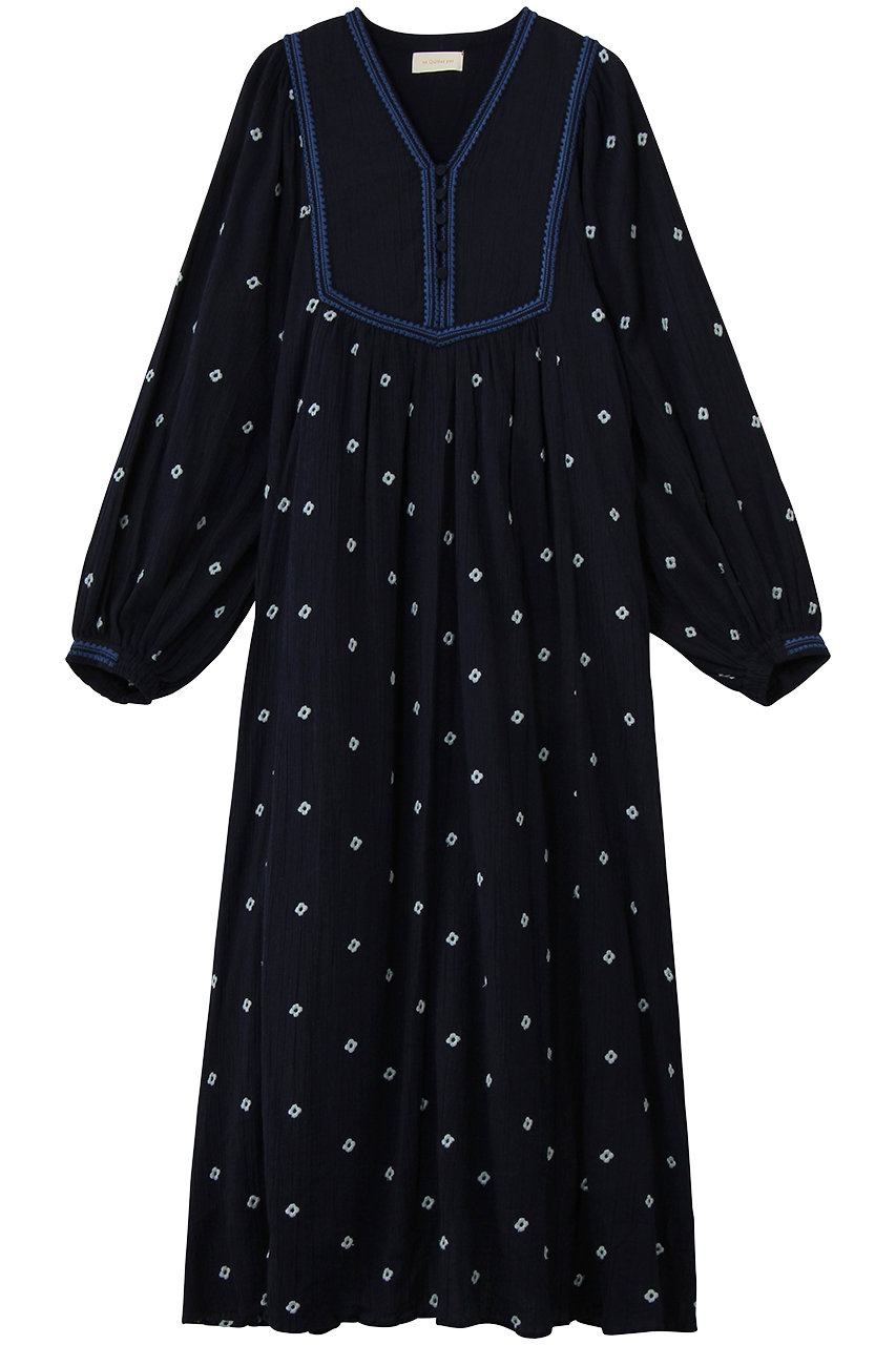 ne Quittez pas Cotton Crape フルエンブロイダリー ヨークドレス (ネイビー, S) ヌキテパ ELLE SHOP