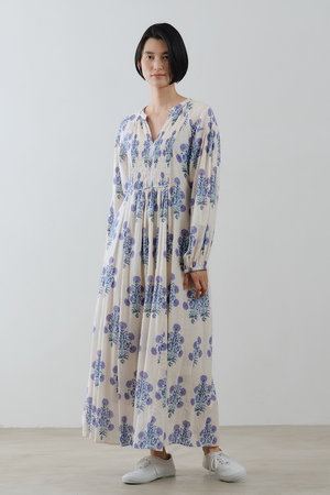 ヌキテパ/ne Quittez pasのCotton Jacquard マリーゴールドプリント シャーリングドレス(110500/110503)