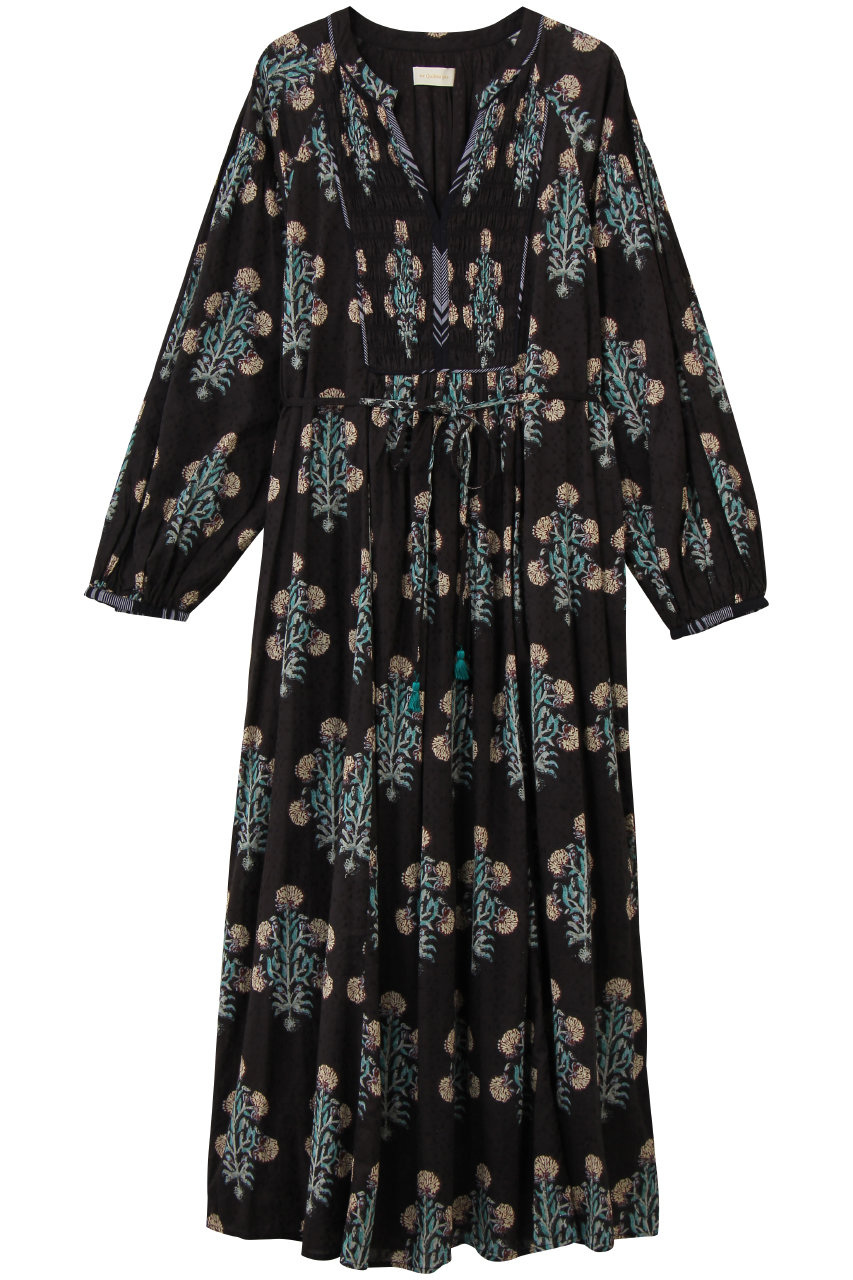 ne Quittez pas Cotton Jacquard マリーゴールドプリント シャーリングドレス (ブラック, M) ヌキテパ ELLE SHOP