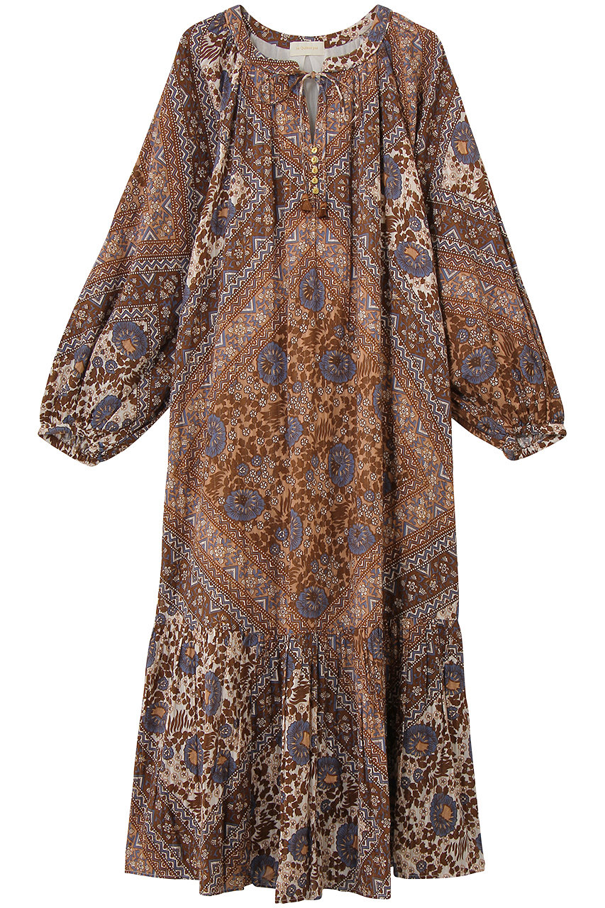 ne Quittez pas Cotton Lurex フローラルスカーフ プリントドレス (ブラウン, S) ヌキテパ ELLE SHOP