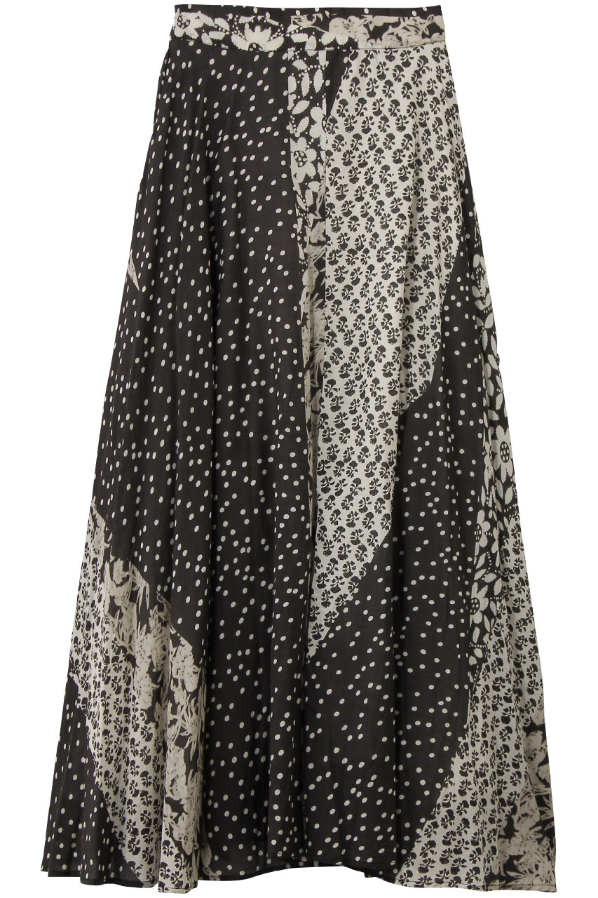 ne Quittez pas Cotton Rayon パッチワークフラワープリントスカート (ブラック, M) ヌキテパ ELLE SHOP