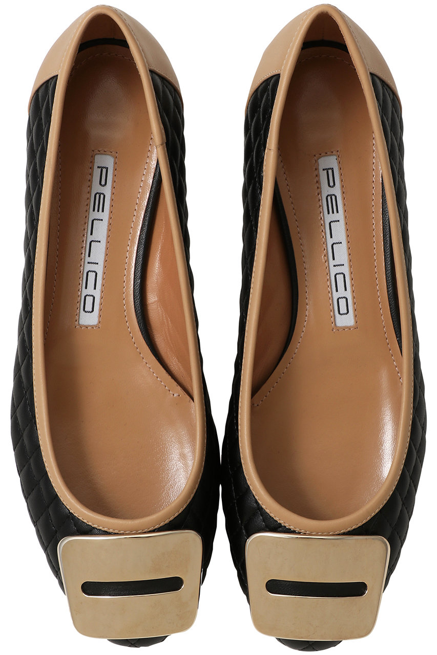 PELLICO GOLD キルティングフラットシューズ (ブラック×ベージュ, 36.5(23.5)) ペリーコ ELLE SHOP PELLICO GOLD キルティングフラットシューズ (ブラック×ベージュ, 36.5(23.5)) ペリーコ ELLE SHOP