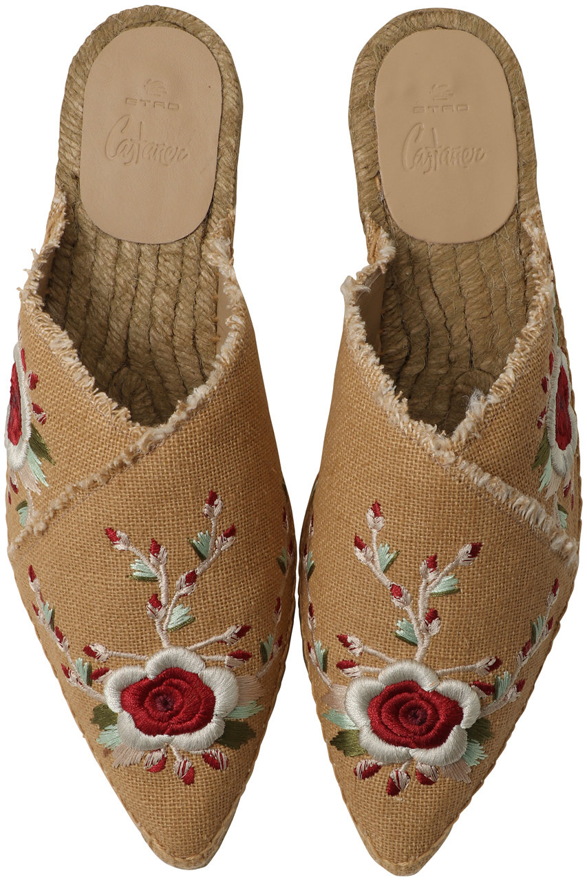 Castaner 【ETRO×Castaner】ROSANA ETRO フラワー刺繍フラットミュール (トースト, 38(24)) カスタニエール ELLE SHOP Castaner 【ETRO×Castaner】ROSANA ETRO フラワー刺繍フラットミュール (トースト, 38(24)) カスタニエール ELLE SHOP
