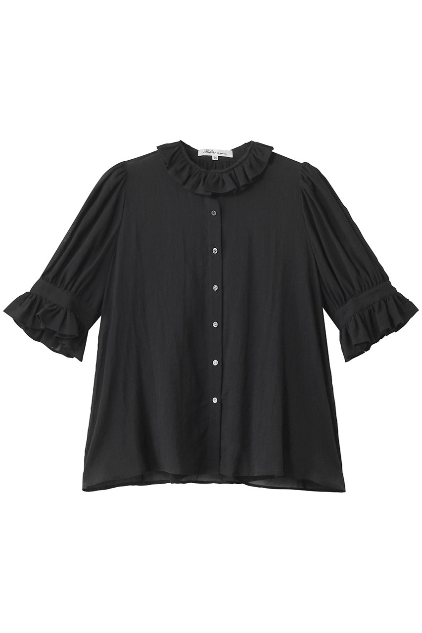 Bilitis dix-sept ans パリジャンショートスリーブブラウス (ブラック, 38) ビリティス・ディセッタン ELLE SHOP Bilitis dix-sept ans パリジャンショートスリーブブラウス (ブラック, 38) ビリティス・ディセッタン ELLE SHOP