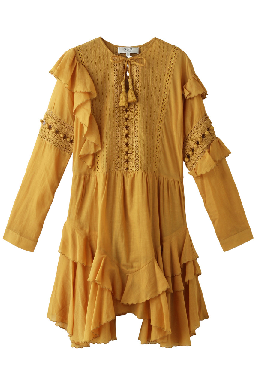 SALE 【60%OFF】 Sea New York シー ニューヨーク クロシェポンポン ラッフルドレス ゴールデンロッド