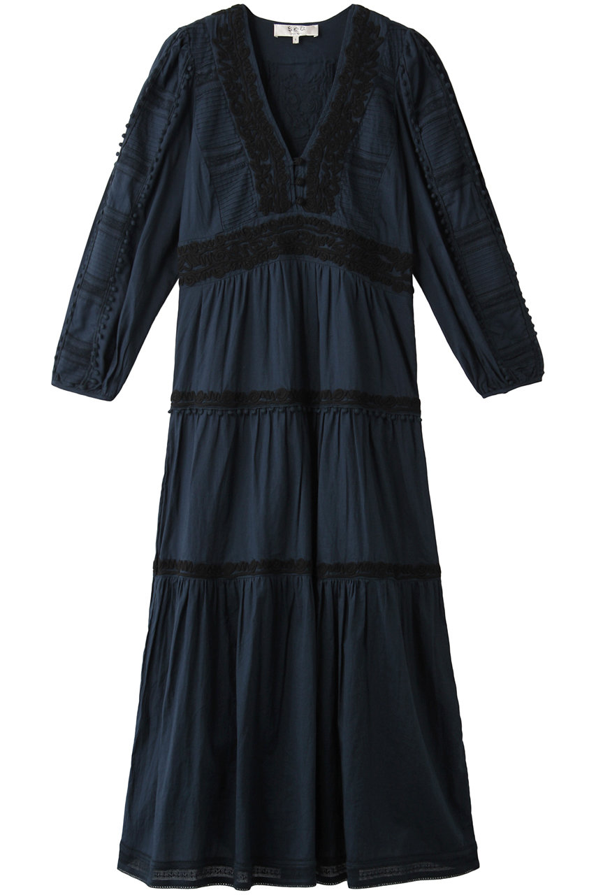 SALE 【40%OFF】 Sea New York シー ニューヨーク 刺繍ティアード深Vネックドレス ネイビー