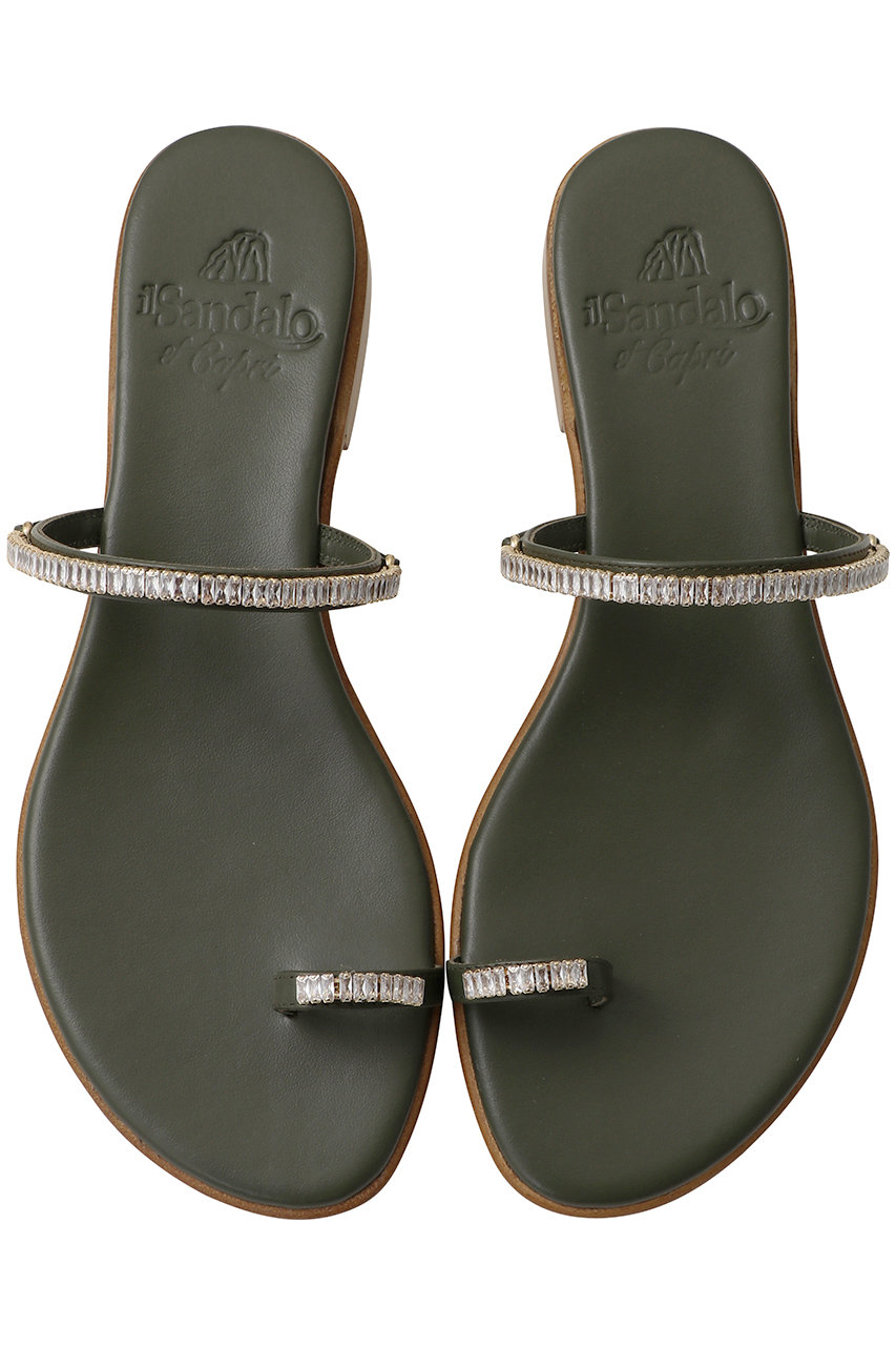 イル サンダロ オブ カプリ/il Sandalo of Capriのクリスタルトゥリングサンダル(カーキ/100A)