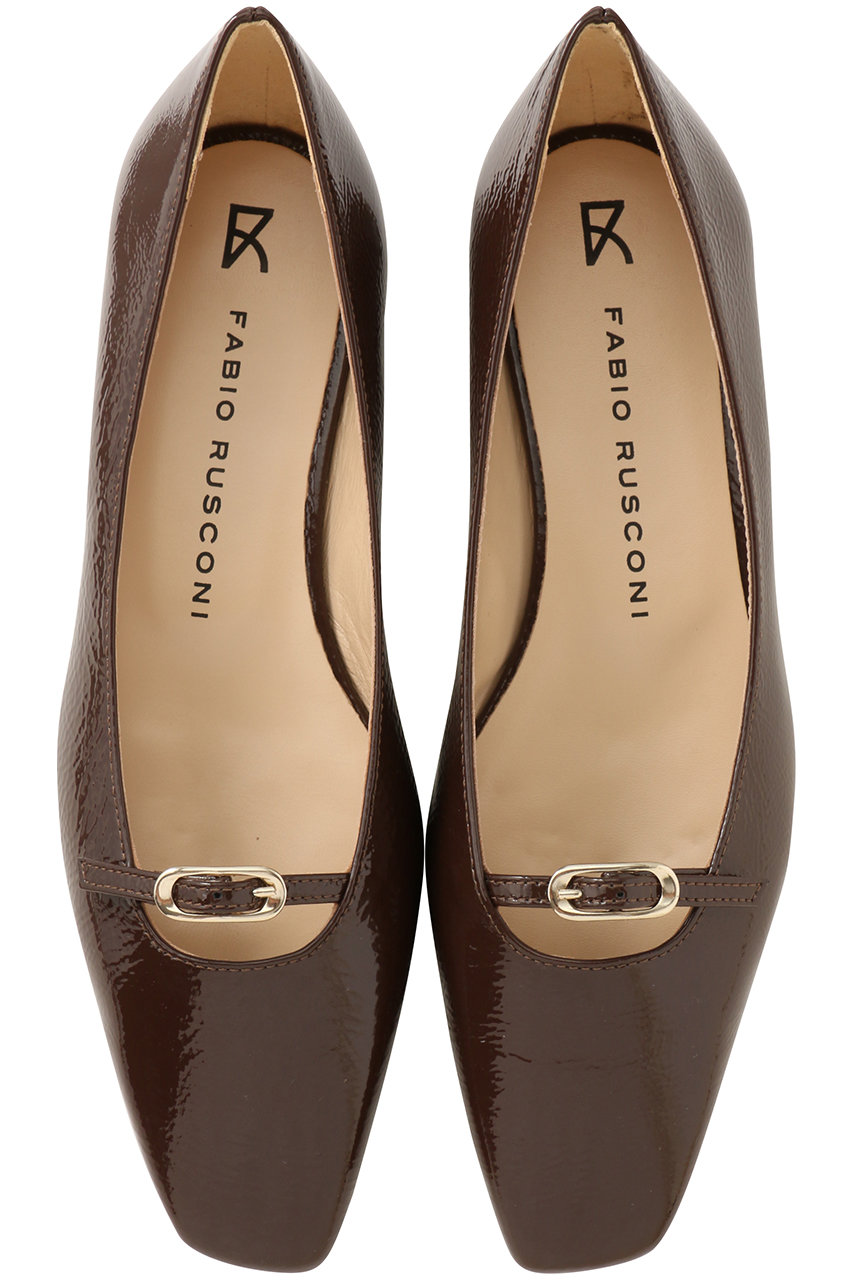 FABIO RUSCONI ベルト付きパテントフラットシューズ (ブラウン, 35.5(22.5)) ファビオ ルスコーニ ELLE SHOP