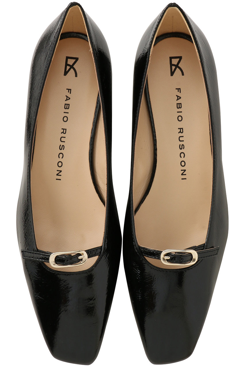 FABIO RUSCONI ベルト付きパテントフラットシューズ (ブラック, 37(24)) ファビオ ルスコーニ ELLE SHOP