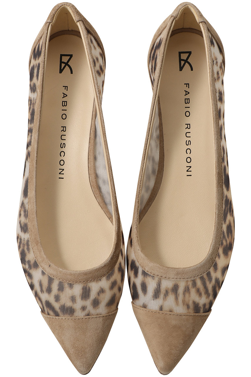 ファビオ ルスコーニ/FABIO RUSCONIのキャップトゥチュールフラットシューズ(レオパード×ベージュ/S-6665)