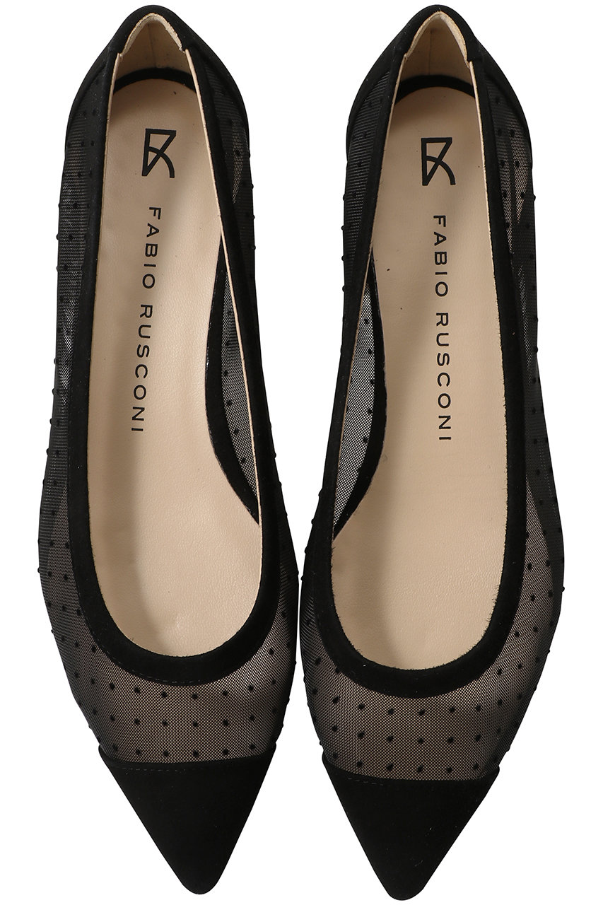 ファビオ ルスコーニ/FABIO RUSCONIのキャップトゥチュールフラットシューズ(ドット×ブラック/S-6665)