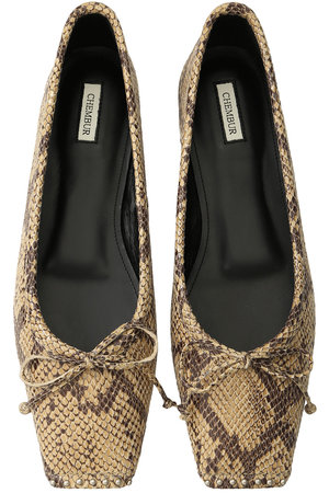 チェンバー/CHEMBURのスタッズ付きスクエアトゥパイソンバレエシューズ(フラットシューズ/バレエシューズ)