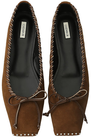 チェンバー/CHEMBURの【予約販売】スタッズ付きスクエアトゥレースアップバレエシューズ(フラットシューズ/バレエシューズ)