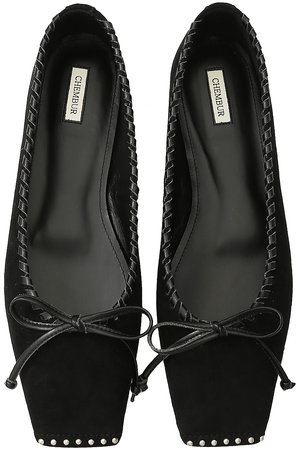 チェンバー/CHEMBURの【予約販売】スタッズ付きスクエアトゥレースアップバレエシューズ(フラットシューズ/バレエシューズ)